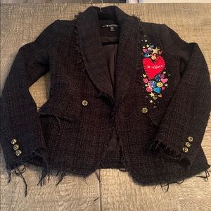 Aqua Black Embroidered Tweed Jacket
